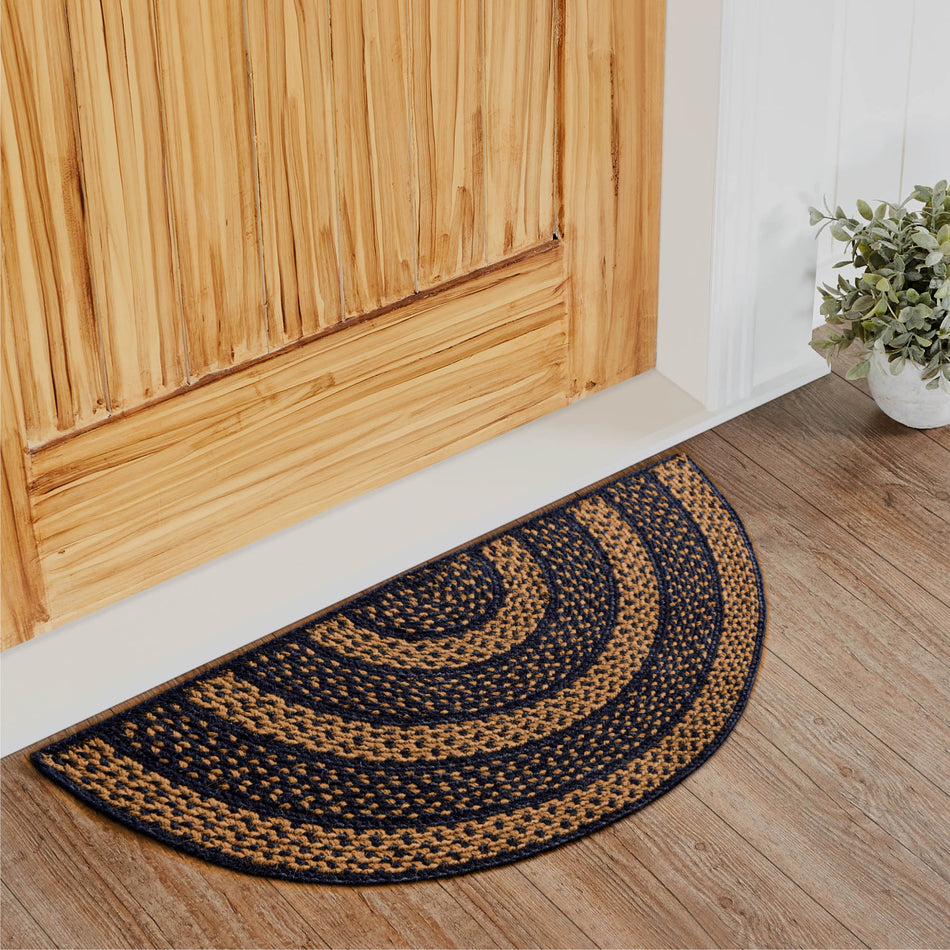 Black & Tan Jute Rug Half Circle w/ Pad 16.5x33