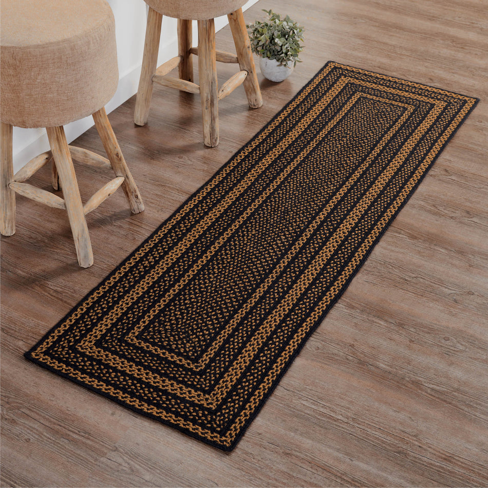 Black & Tan Jute Rug/Runner Rect w/ Pad 24x78