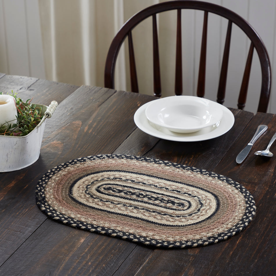 Sawyer Mill Charcoal Creme Jute Oval Placemat 12x18