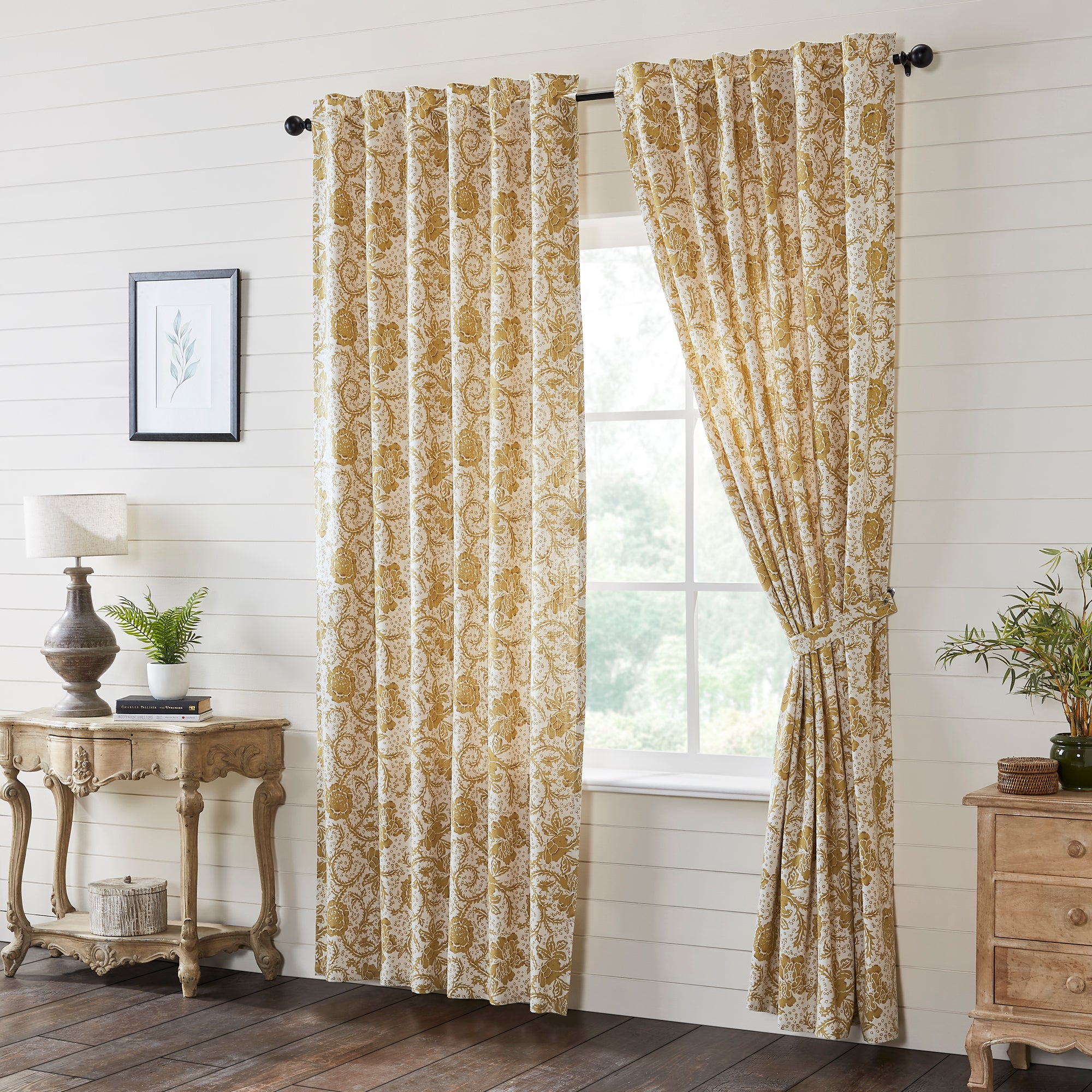 April & Olive Dorset Gold Floral Panel Set of 2 96x50 By VHC Brands