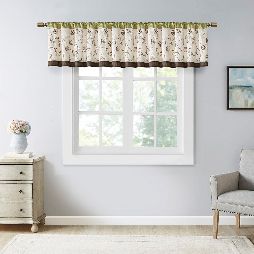 Madison Park Serene Embroidered Window Valance - Green - 50x18"