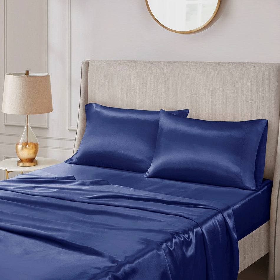 Satin Luxury 2 PC Pillowcases - Navy - King Size