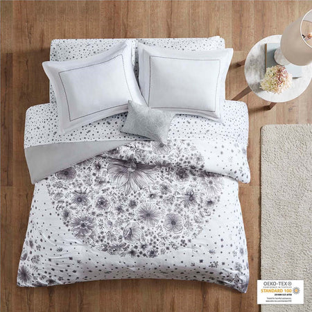 Intelligent Design Emma Medallion Comforter Set with Bed Sheets - Grey - Full Size