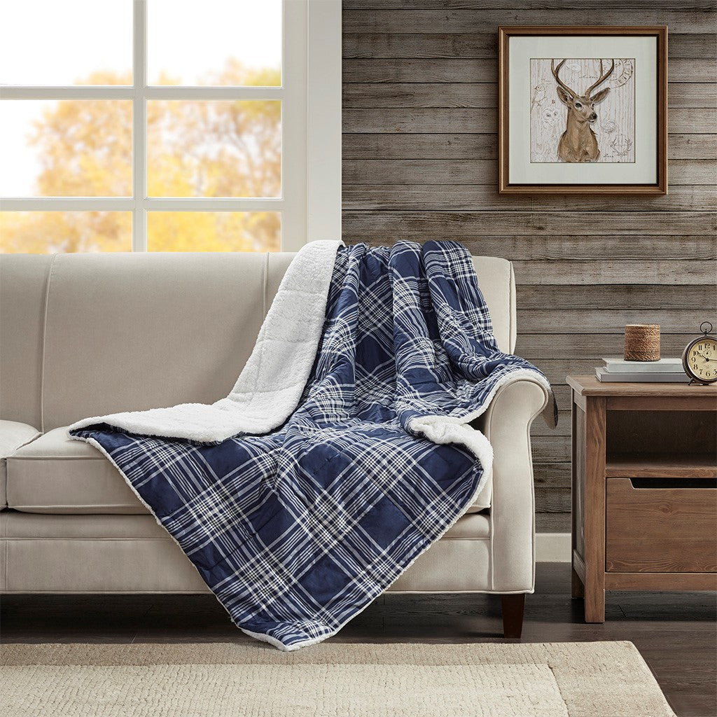 Woolrich Leeds Softspun Down Alternative Oversized Throw - Navy - 50x70"