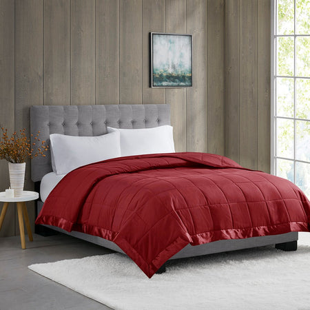 Madison Park Windom Lightweight Down Alternative Blanket with Satin Trim - Burgundy - Twin Size