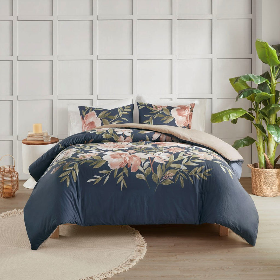 Madison Park Camillia 3 Piece Cotton Duvet Cover Set - Navy  - King Size / Cal King Size Shop Online & Save - expresshomedirectr.com