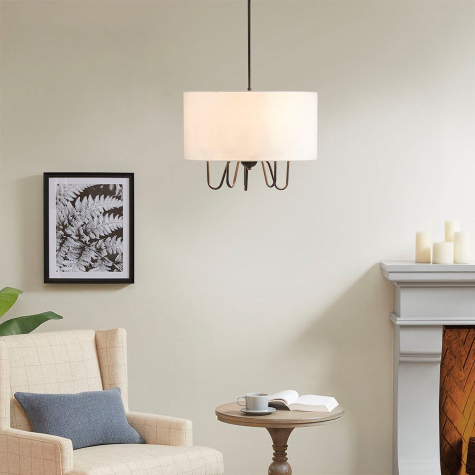 Martha Stewart Ellis 5-Light Chandelier with Cylinder Drum Shade - Black / White 