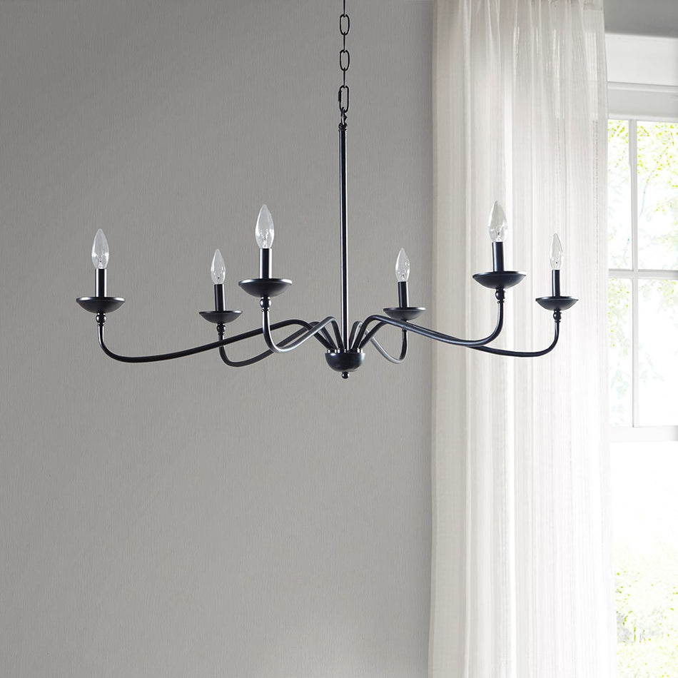 Brighton 6-Light Farmhouse Metal Chandelier - Matte Black