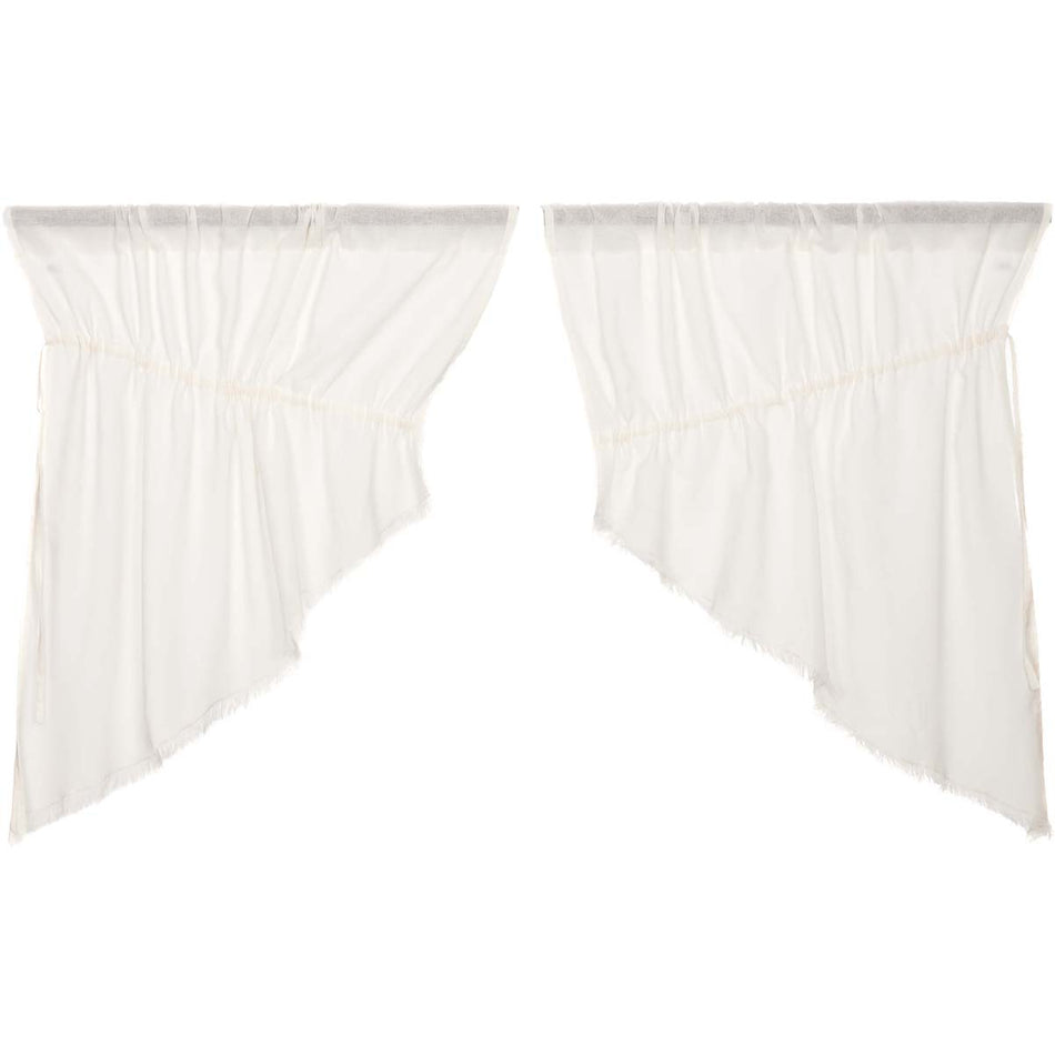 April & Olive Tobacco Cloth Antique White Prairie Swag Fringed Set of 2 36x36x18 By VHC Brands