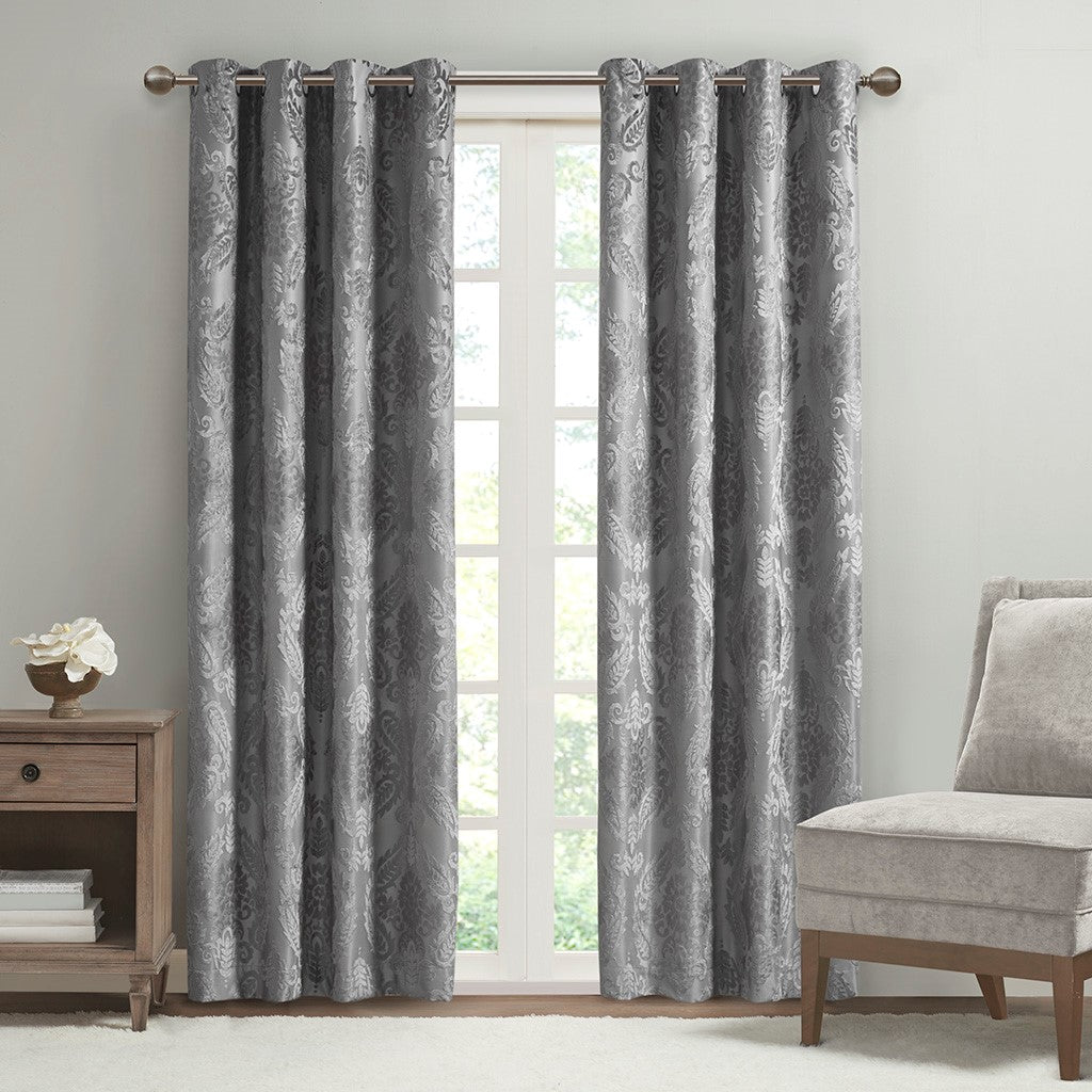 SunSmart Albina Printed Ogee Texture Blackout Grommet Top Curtain Panel - Grey - 95" Panel