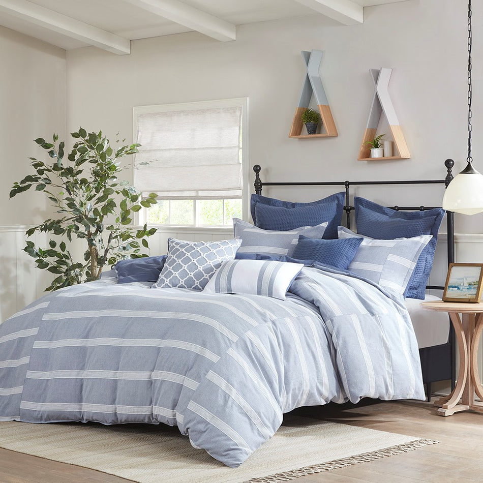 Madison Park Signature Noble 9 Piece Cotton Oversized Comforter Set - Blue - King Size