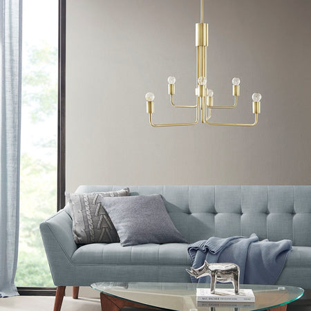 INK+IVY Milo 6-Light Metal Chandelier - Antique Brass 