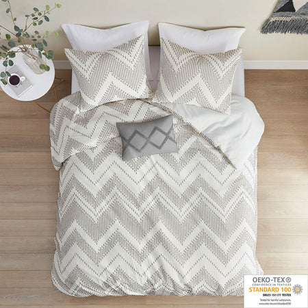 Urban Habitat Bayside 4 Piece Cotton Clip Jacquard Comforter Set - Grey - Full Size / Queen Size