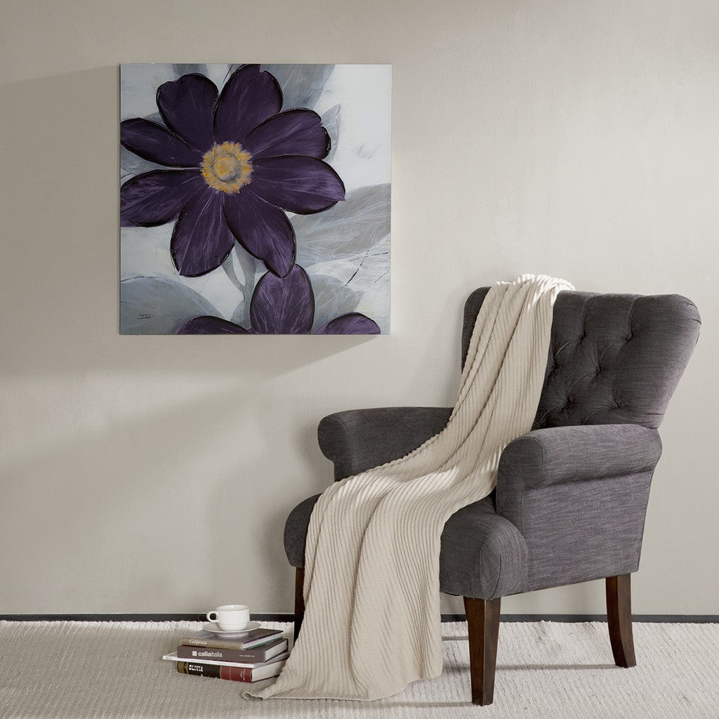 Madison Park Midday Bloom Floral Hand Embellished Canvas - Plum 