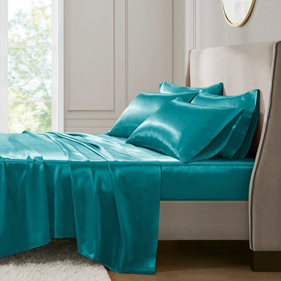 Satin Luxury 6 PC Sheet Set - Teal - Full Size