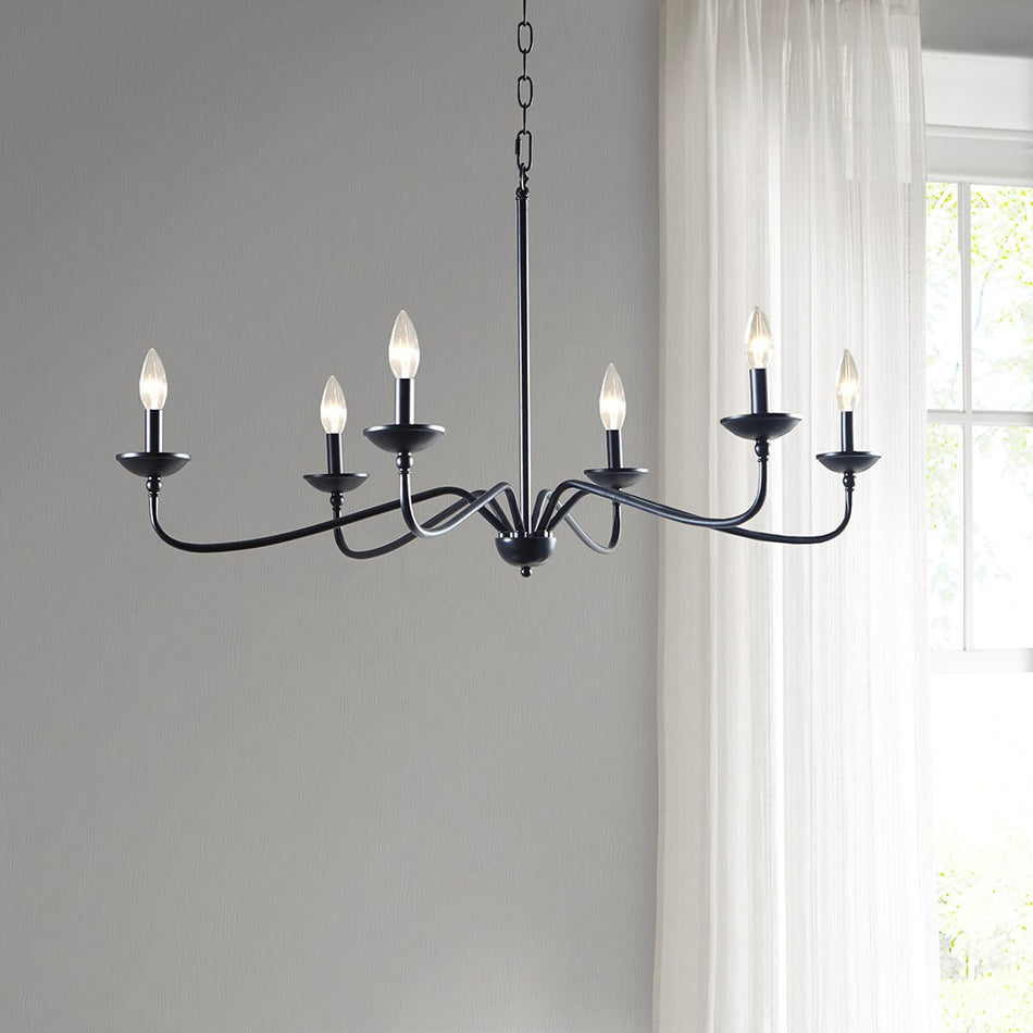 Hampton Hill Brighton 6-Light Farmhouse Metal Chandelier - Matte Black 