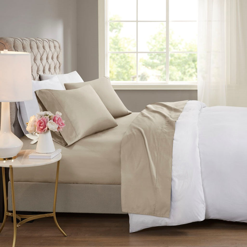 Beautyrest 600 Thread Count Cooling Cotton Blend 4 PC Sheet Set - Khaki - King Size