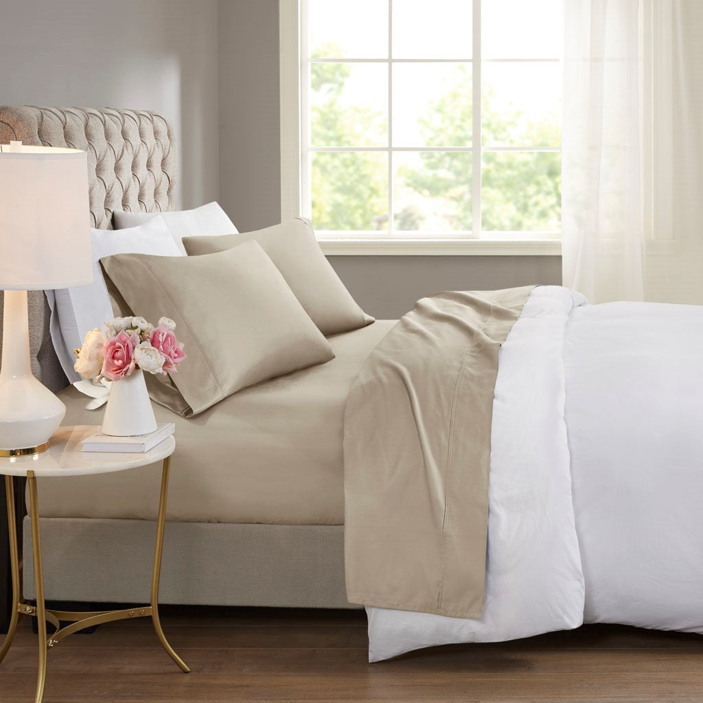 Beautyrest 600 Thread Count Cooling Cotton Blend 4 PC Sheet Set - Khaki - Queen Size