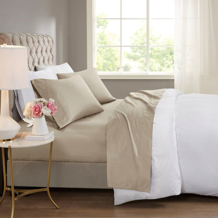 Beautyrest 600 Thread Count Cooling Cotton Blend 4 PC Sheet Set - Khaki - Queen Size