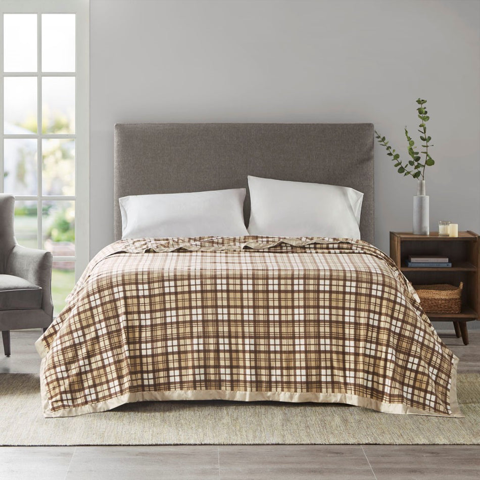 True North by Sleep Philosophy Micro Fleece Blanket - Tan Plaid - Twin Size