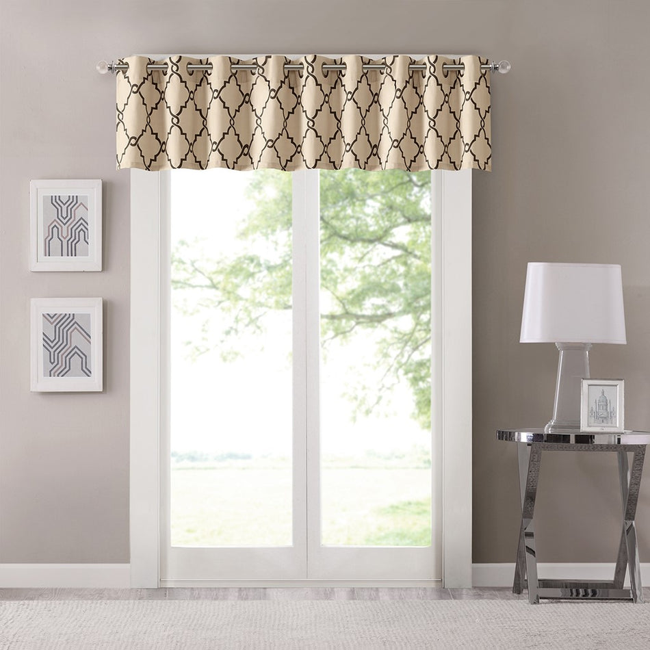 Saratoga Fretwork Print Grommet Top Window Valance - Khaki - 50x18"