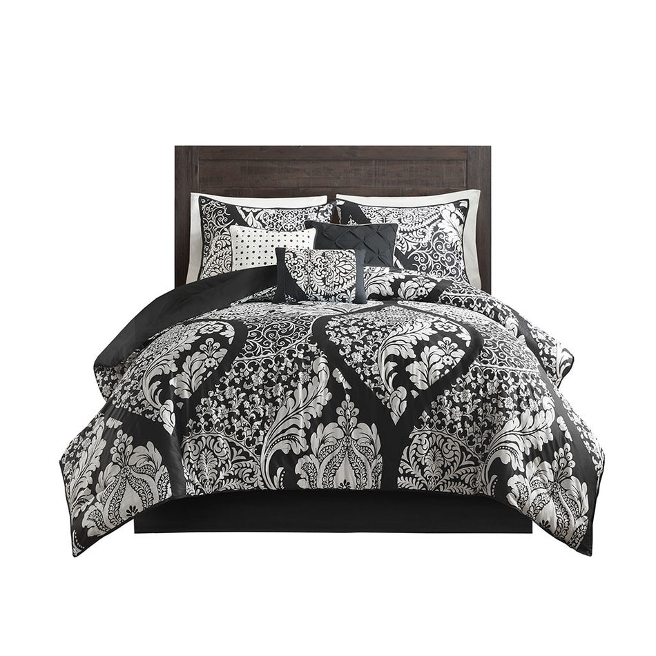 Vienna 7 Piece Cotton Printed Comforter Set - Black - Cal King Size