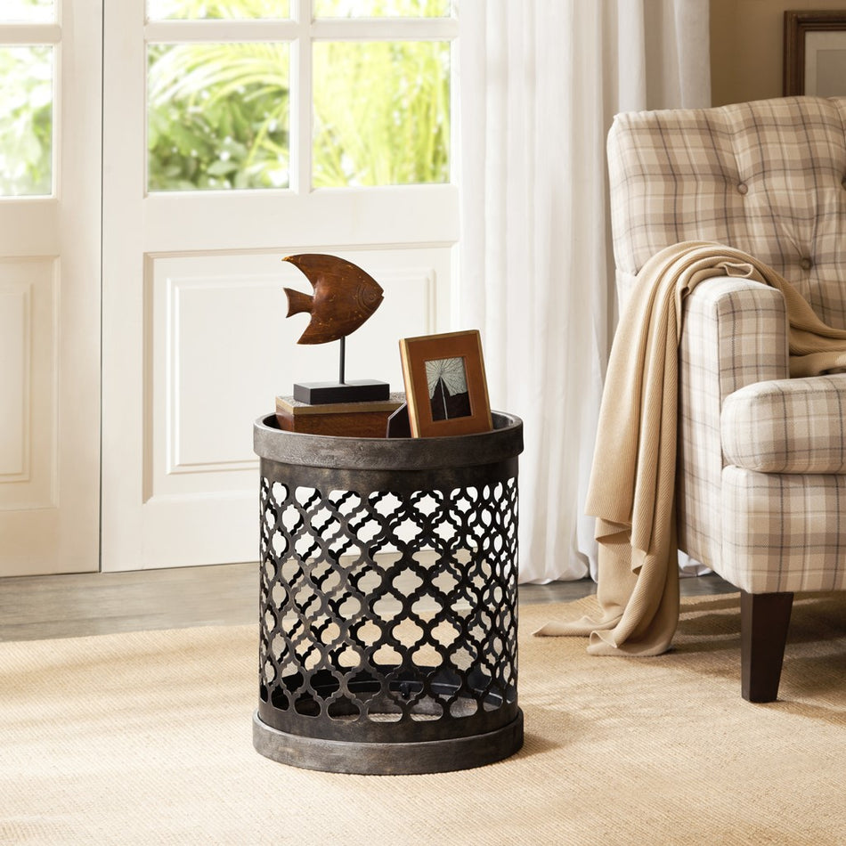 Madison Park Cirque Reclaimed Quatrefoil Metal Drum - Grey 