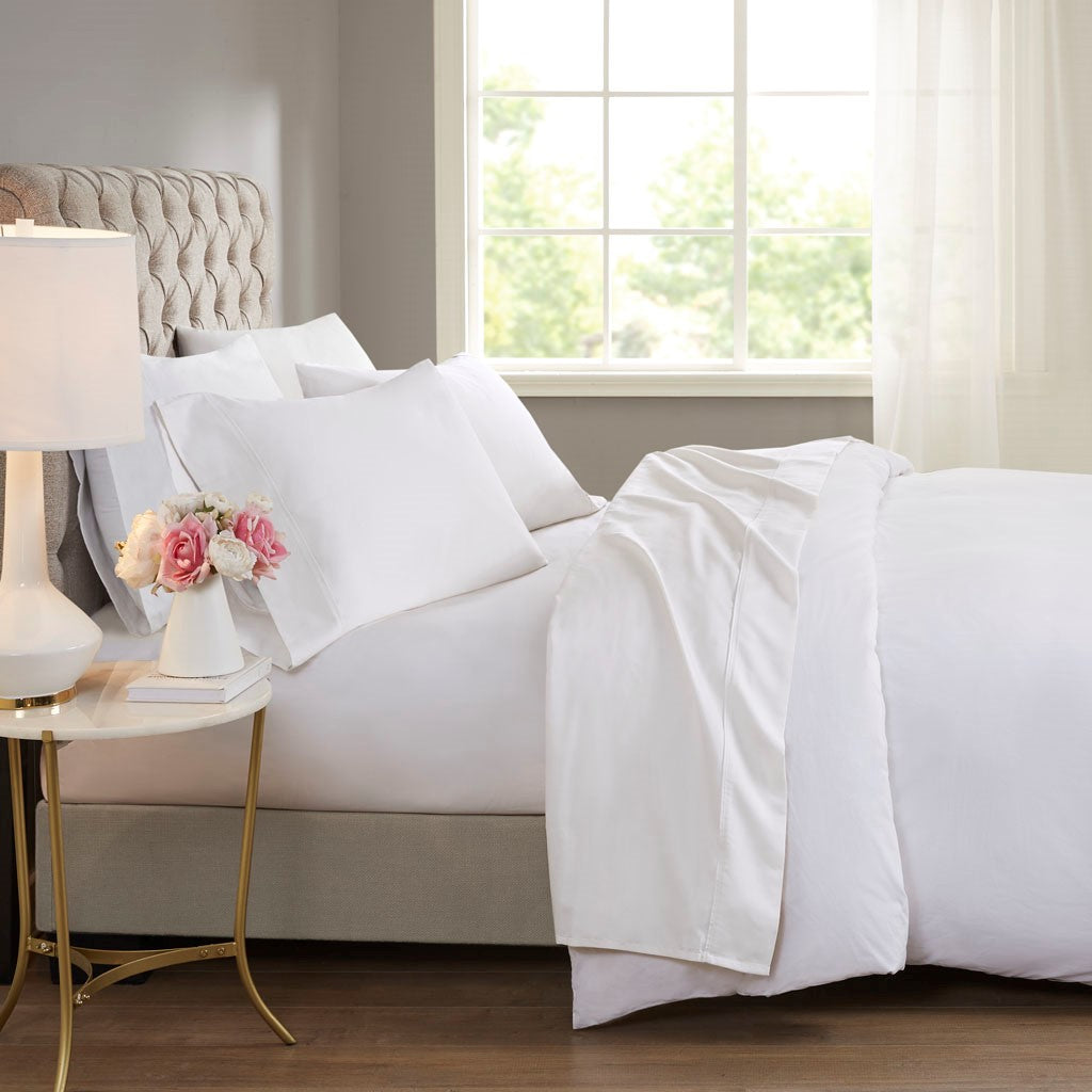 Beautyrest 600 Thread Count Cooling Cotton Blend 4 PC Sheet Set - White - Queen Size