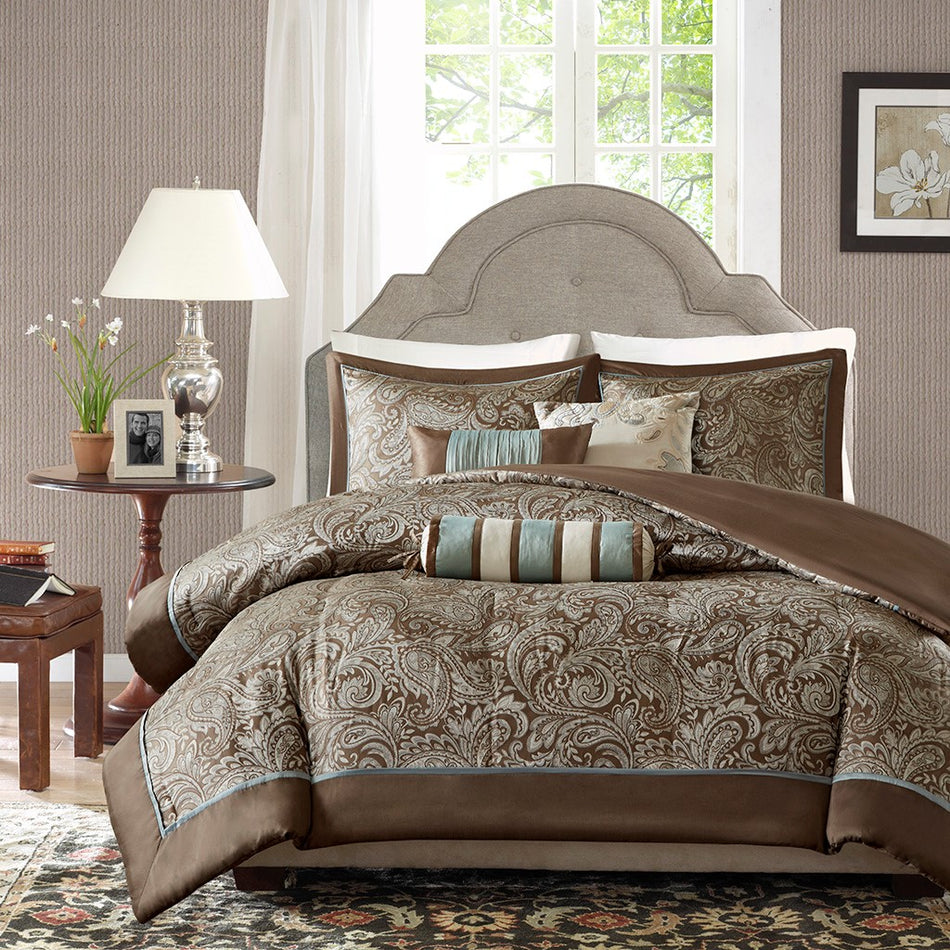 Aubrey 6 Piece Duvet Cover Set - Blue / Brown - Full Size / Queen Size