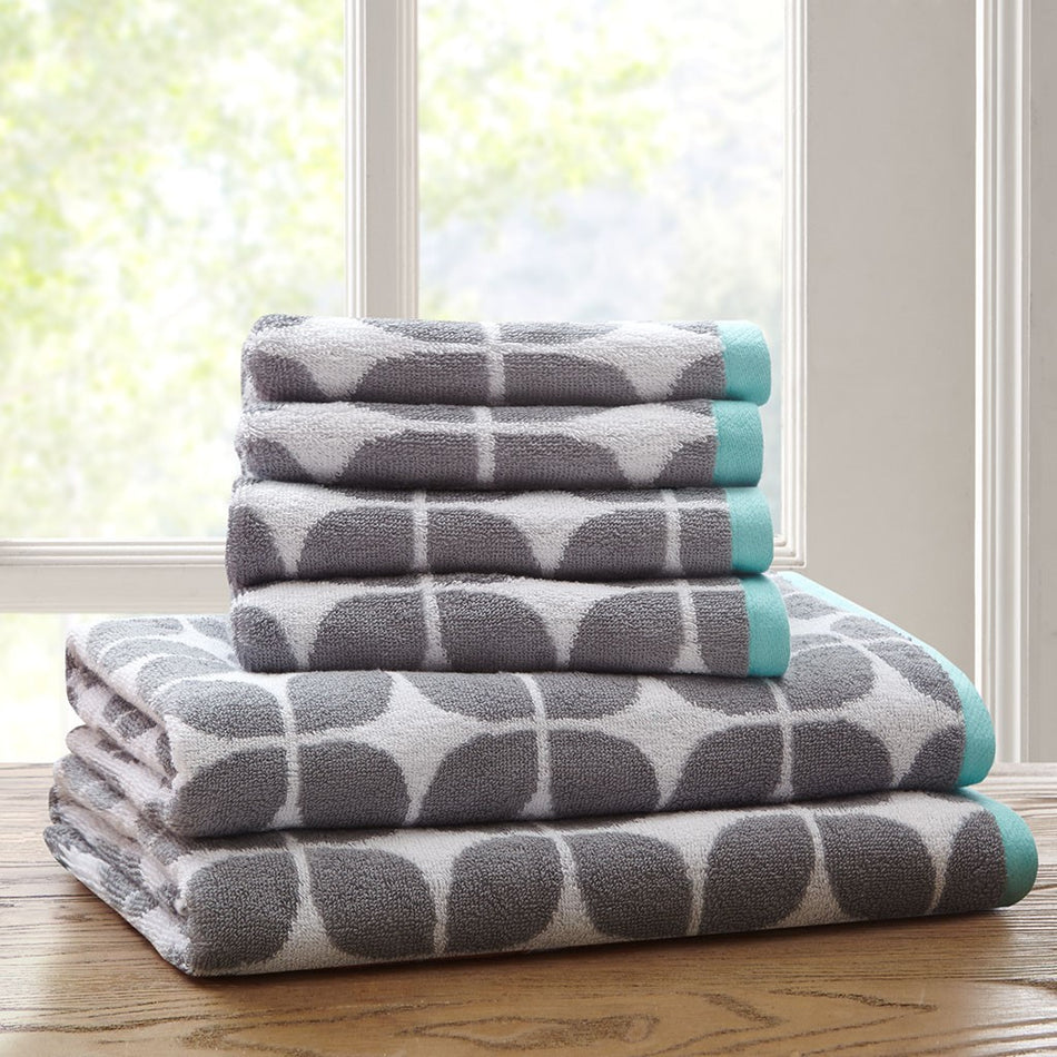 Intelligent Design Lita Cotton Jacquard Bath Towel 6 Piece Set - Grey 