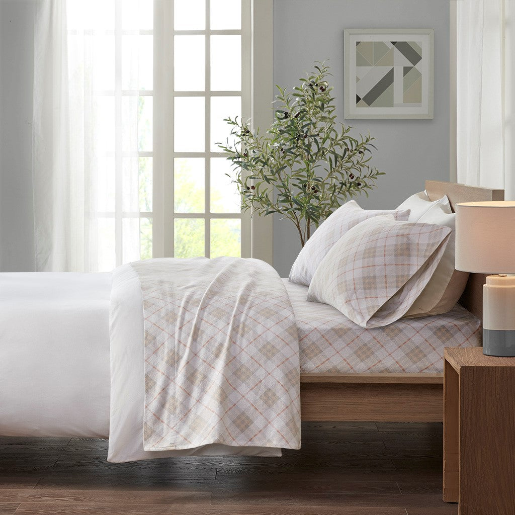 True North by Sleep Philosophy Cozy Cotton Flannel Printed Sheet Set - Pink Plaid  - Full Size Shop Online & Save - expresshomedirectr.com