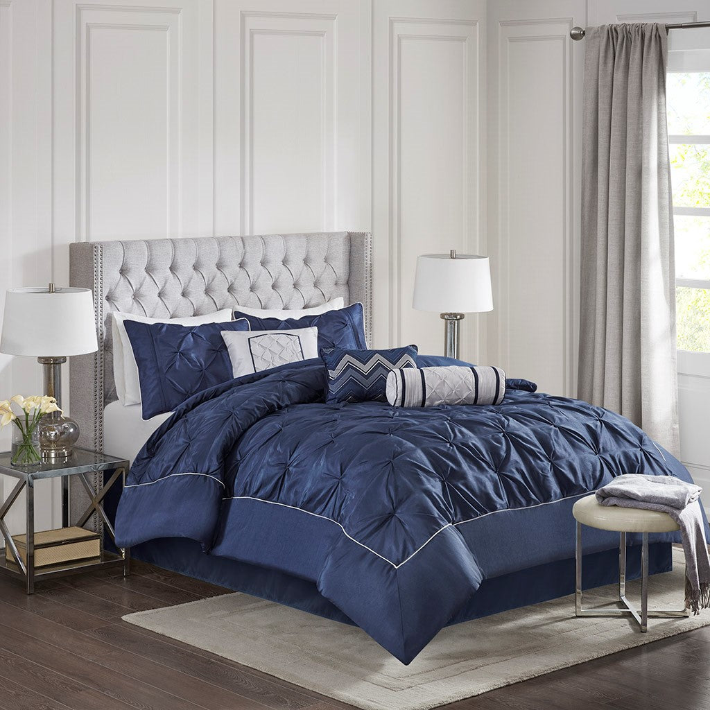 Madison Park Laurel 7 Piece Tufted Comforter Set - Navy - Cal King Size