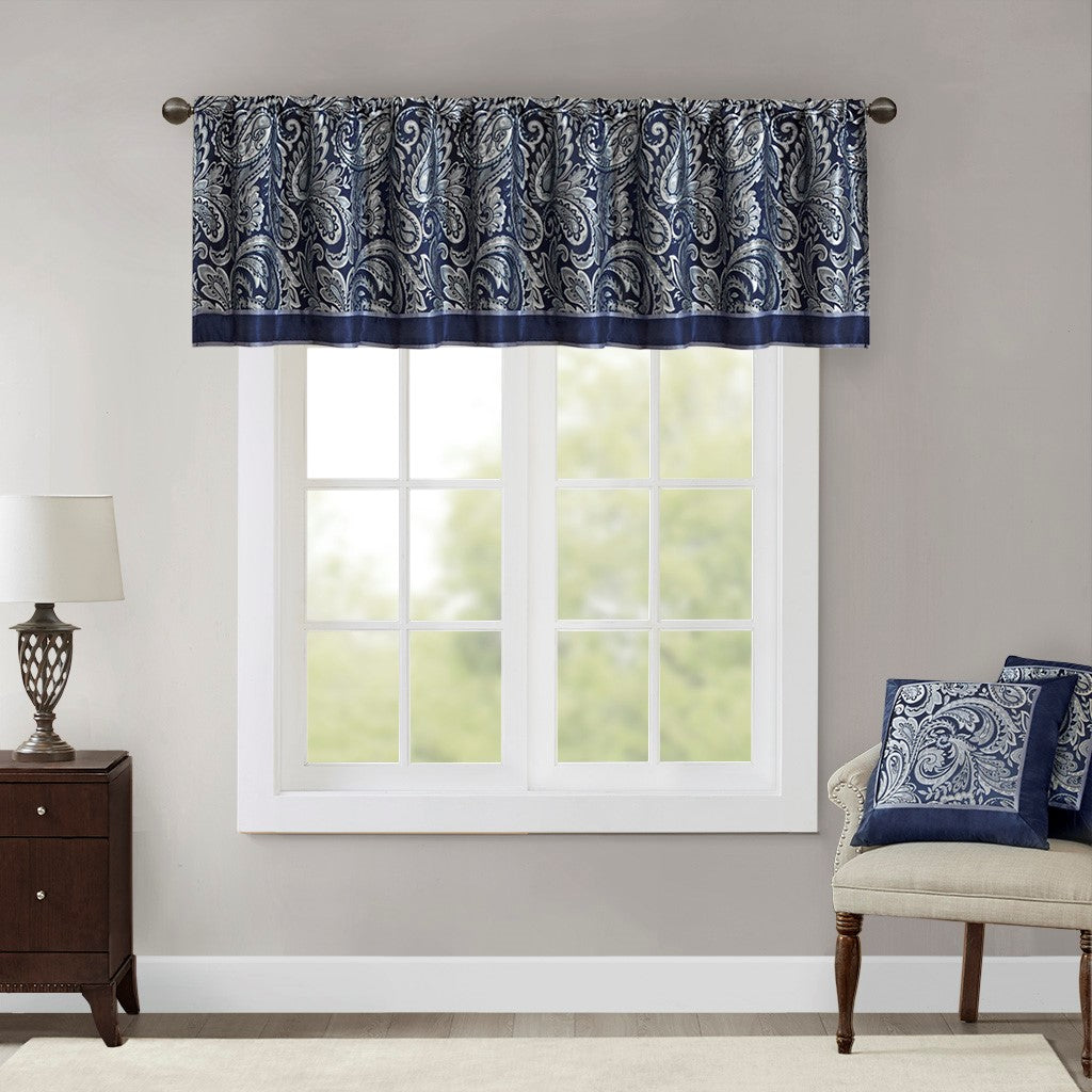 Madison Park Aubrey Jacquard Window Valance - Navy - 50x18"