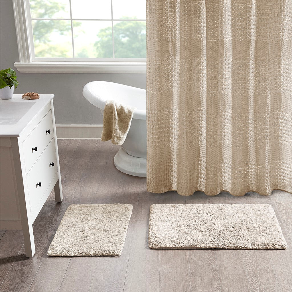 Madison Park Signature Ritzy 100% Cotton Solid Tufted 2 Piece Bath Rug Set - Natural 