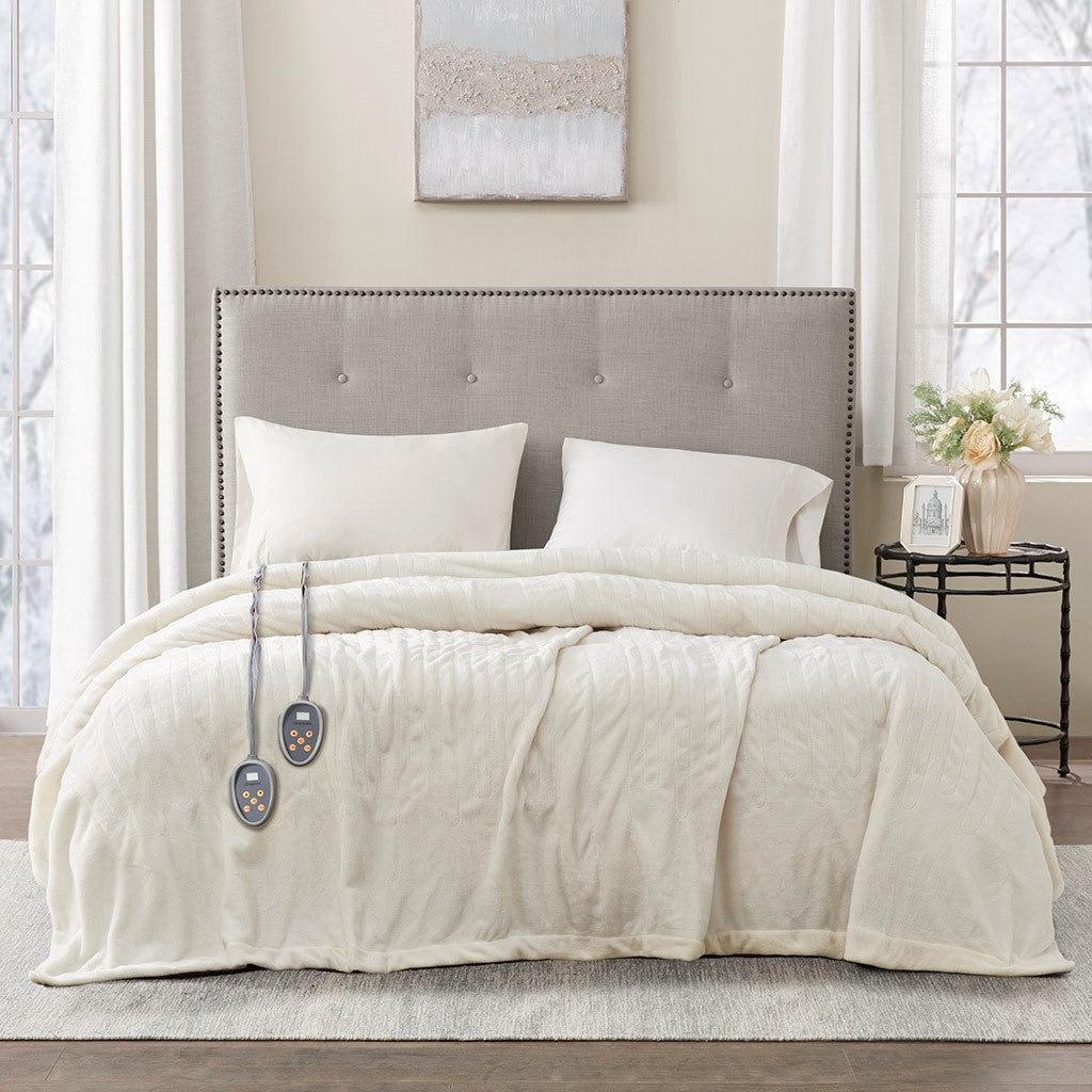 Beautyrest Heated Plush Blanket - Ivory  - Twin Size Shop Online & Save - expresshomedirectr.com