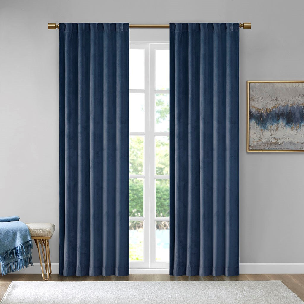 510 Design Colt Room Darkening Poly Velvet Rod Pocket/Back Tab Window Panel Pair - Navy - 37x95"