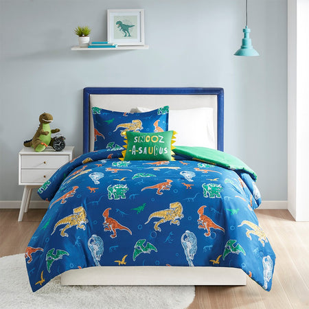 Mi Zone Kids Logan Robot Dinosaur Comforter Set - Blue - Full Size / Queen Size - MZK10-260