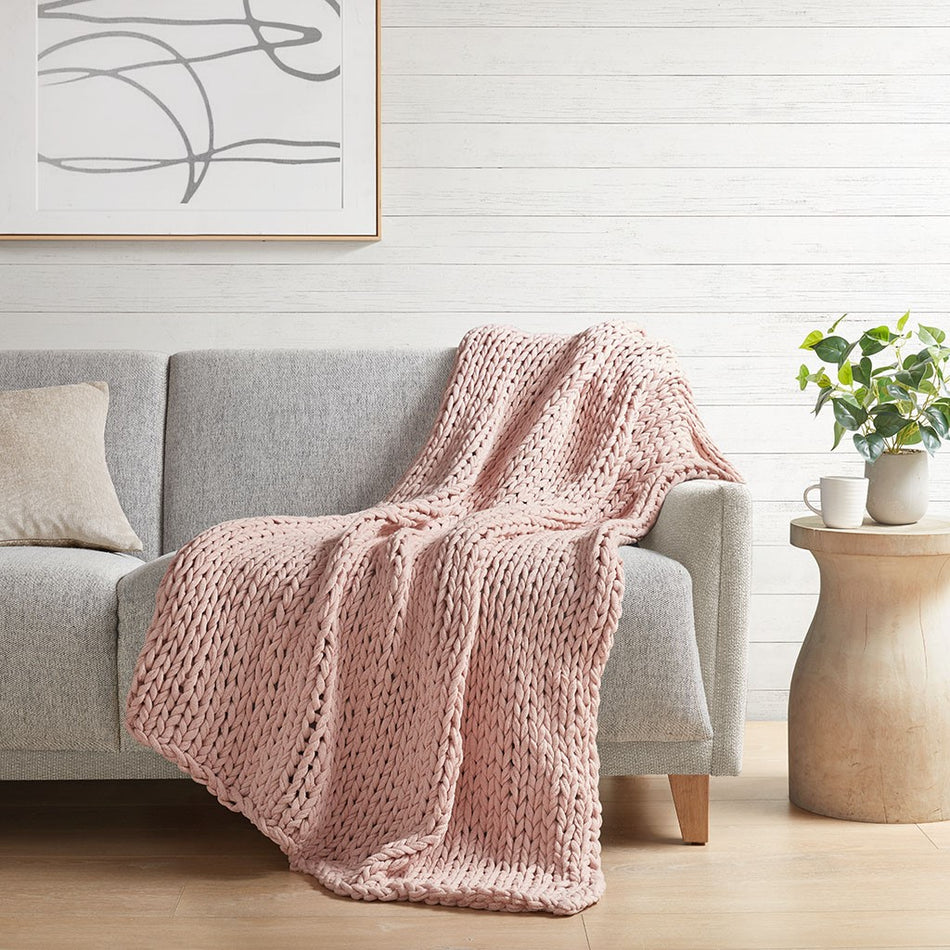 Madison Park Chunky Double Knit Handmade Throw - Blush - 50x60"