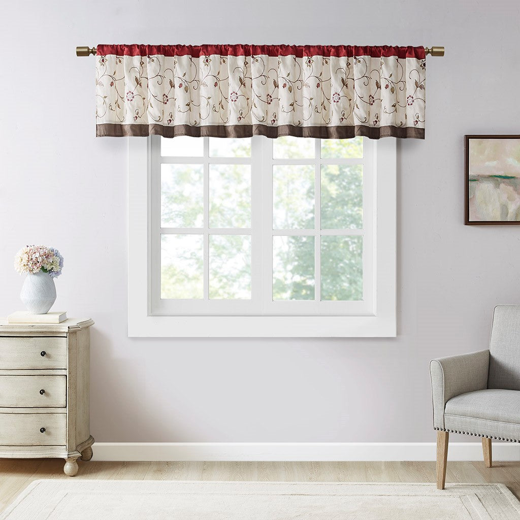 Madison Park Serene Embroidered Window Valance - Red - 50x18"