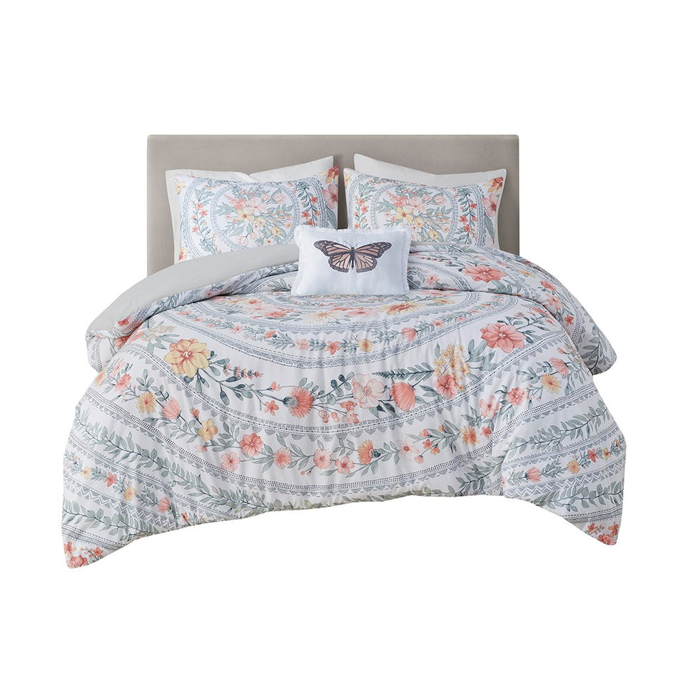 Florence Boho Duvet Cover Set - Blush / Green - Full Size / Queen Size