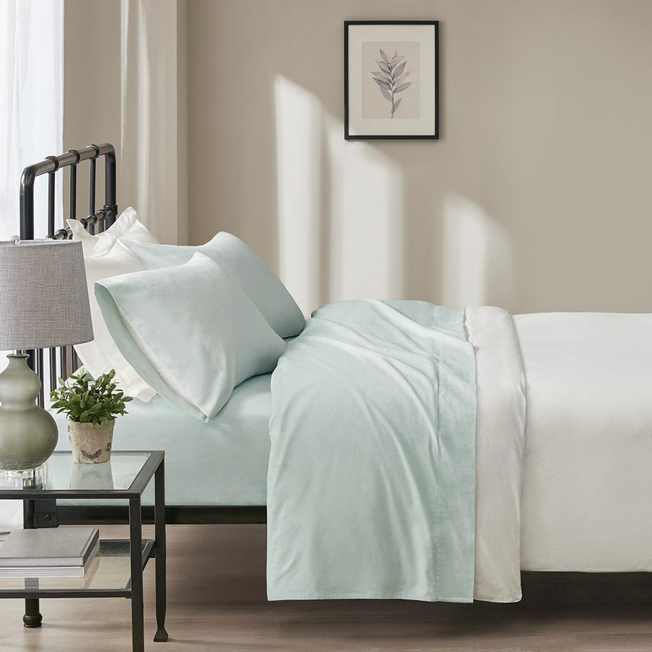 Beautyrest Oversized Cotton Flannel 4 Piece Sheet Set - Seafoam Solid - King Size