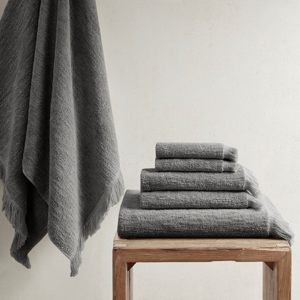 INK+IVY Nova Cotton Dobby Slub 6 Piece Towel Set - Charcoal 