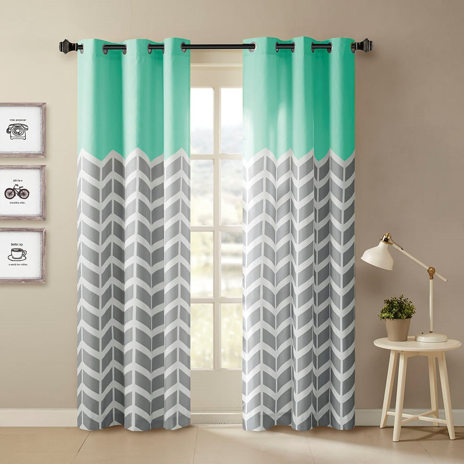 Intelligent Design Alex Chevron Printed Room Darkening Grommet Top Panel Pair - Aqua - 42x84"