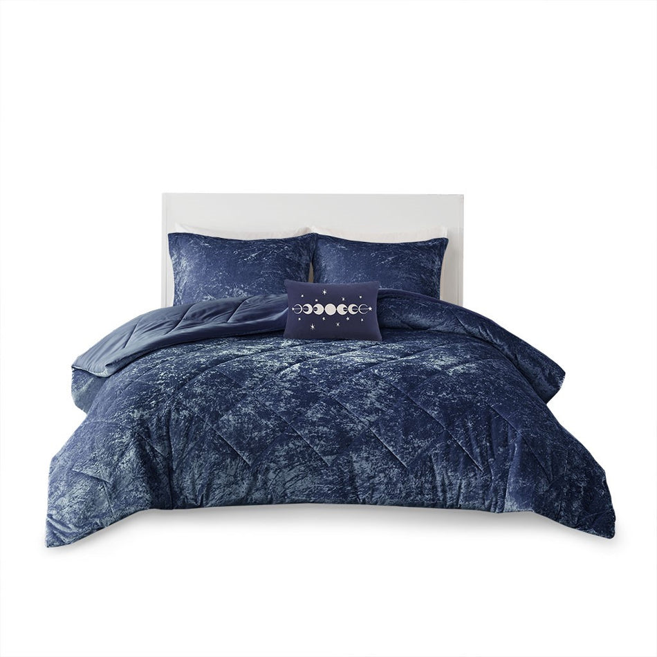 Felicia Velvet Comforter Set - Navy - Full Size / Queen Size