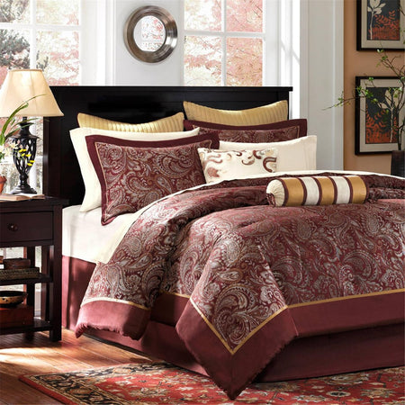 Madison Park Aubrey 12 Piece Complete Bed Set - Red - Queen Size