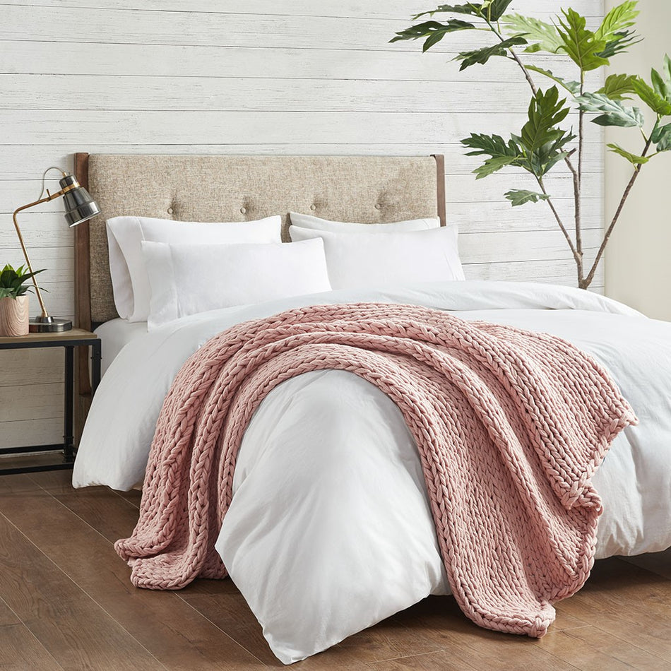 Chunky Double Knit Handmade Throw - Blush - 50x60"