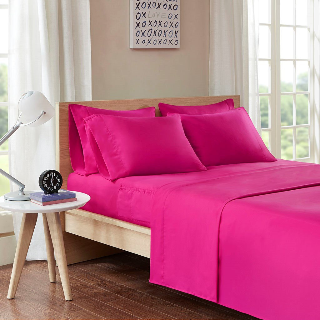 Intelligent Design Microfiber Sheet Set with Side Storage Pockets - Pink - Full Size