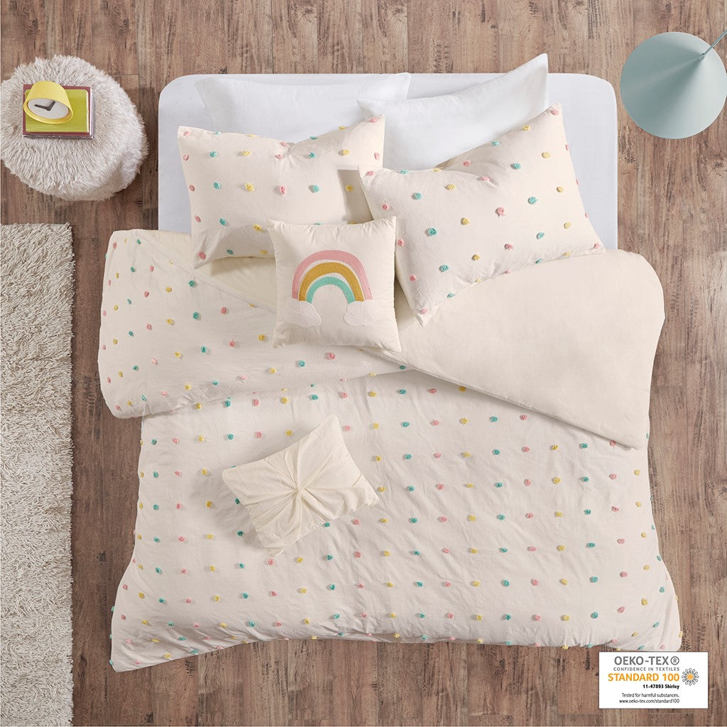 Urban Habitat Kids Callie Cotton Jacquard Pom Pom Duvet Cover Set - Multicolor - Twin Size / Twin XL Size