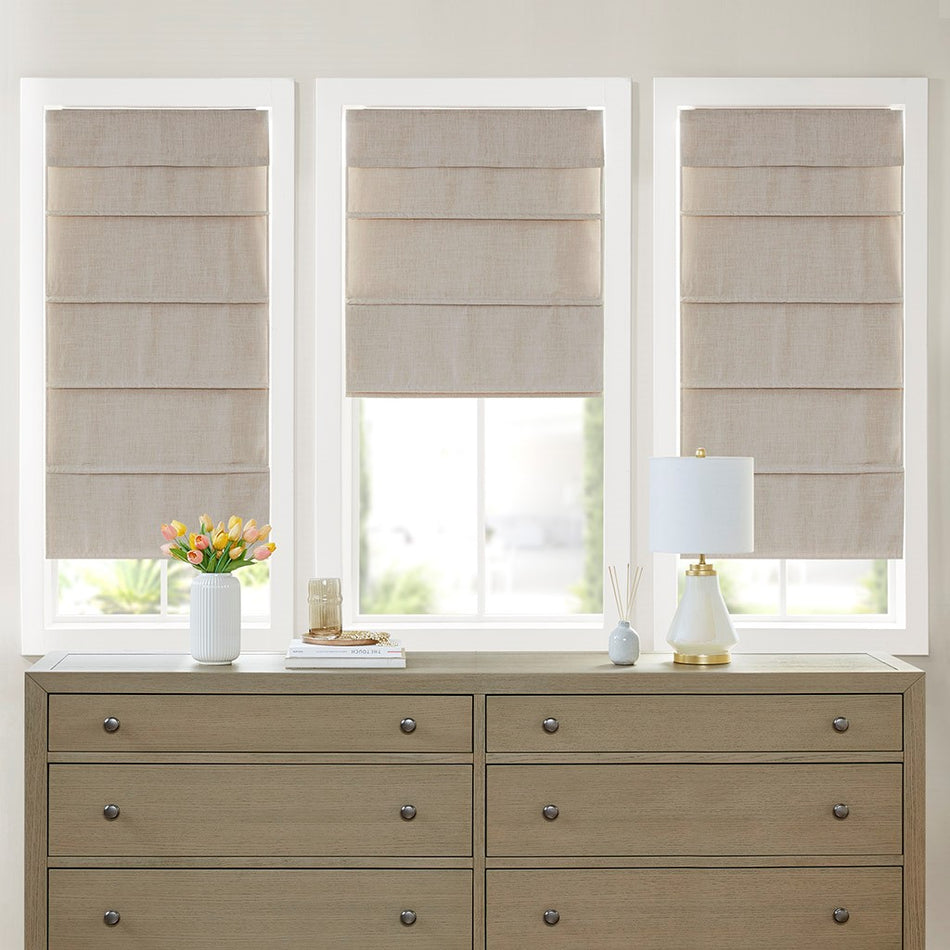 Madison Park Otis Faux Linen Cordless Blackout Roman Shade - Natural - 35x64"