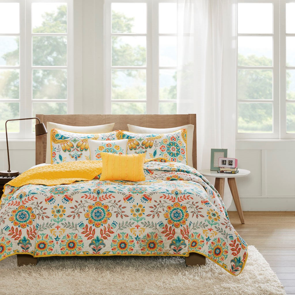 Intelligent Design  Nina Reversible Quilt Set with Throw Pillows - Multicolor  - Twin Size / Twin XL Size Shop Online & Save - expresshomedirectr.com